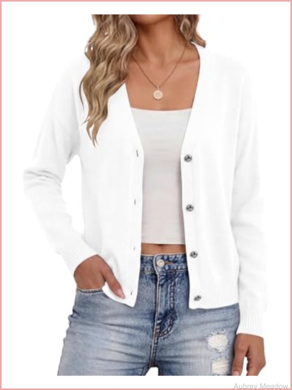 Womens Cropped Cardigan V Neck Lightweight Casual Knit Sweater